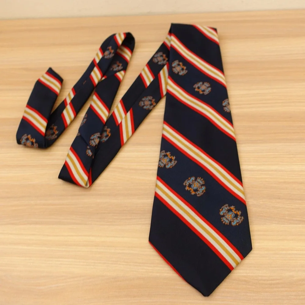 Vintage Repp Stripe Neck Tie Mens Navy Blue Ivy Crest Regimental GRENADA Excello